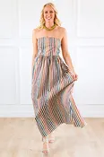 AUTUMN MULTI STRIPE STRAPLESS MAXI