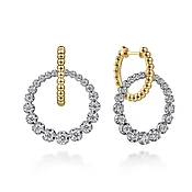Drop Earrings Huggie 14K White and Yellow Gold Diamond 1.05ct Bujukan