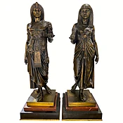 A Fine Quality Pair of Bronze Egyptian Figural Sculptures by Émile Louis Picault