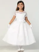 169 Girls White First Communion Dress w/ Embroidered Tulle & Organza Skirt