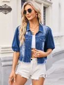 Distressed Raw Hem Button  Denim Jacket