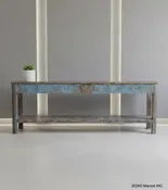CARVED RECLAIMED WOOD CONSOLE TABLE W/ SHELF