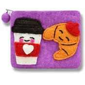 Coffee and Croissant Theme Felted Coin Purse