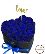 14 BLUE PRESERVED ROSES IN A HEART BOX