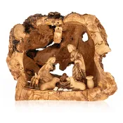 10″ Wooden Christmas Nativity Log with Fixed Figurines – Handcrafted in Israel