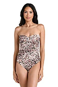 Animal Print Ruched Bandeau Tankini Top