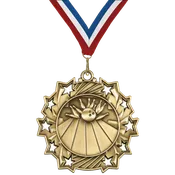 2.25" 10 Star Bowling Medal – Gold, Silver & Bronze with 30 Ribbon Options