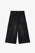 Cropped Cargo Jeans in Black Denim