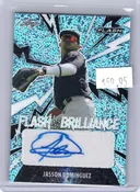 Jasson Dominguez Leaf - Flash of Brilliance Autographs Platinum Blue FB-JD1