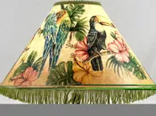 Tropical Birds Green Fringe 18 Inch Tall Shade