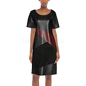 Chic Black Patch Detailed Women Midi Leather Dress