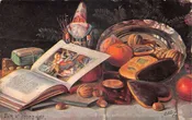Christmas Greetings Santa Claus with Cookies and Story Book Tuck PC AA108484