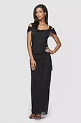 Long Ruched Mesh Cold-Shoulder Sheath Dress