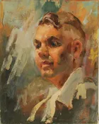 Man with brown hair and white scarf