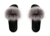 Faux Fur Grey Slides