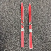 Vintage Childrens Red Wood Skis Marked Internatinal Nineteen With Ski Poles (40")