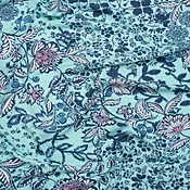 1 Yard of Stretch Rayon Jersey Print - Aqua, Navy Blue and Pink Floral Patches - Deadstock