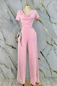 2pc set- jersey short sleeve cowl neck top & pull on pants