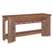 70" Solid Wood Console Table with Hand Carved Panel