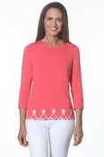 ¾ Sleeve Top with Embroidered Hem