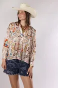Button Down Paisley Printed Blouse - Pink/Orange