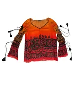 ALBERTA FERRETTI Size M MULTI TOP ORANGE BLACK LONG SLEEVES