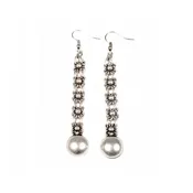 Boho Long floral Pewter Earrings