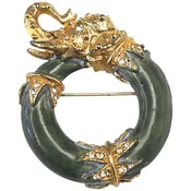 FREE SHIPPING - Kenneth J. Lane Green Enamel Elephant Brooch