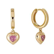 0.35ct Pink Tourmaline Heart Gypset Hoop Earrings