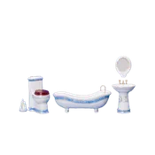 1 Inch Scale 5-Piece Fancy Dollhouse Bathroom Set with Blue Trim