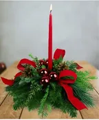 EVERGREEN SINGLE CANDLE CENTERPIECE