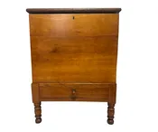 Antique American Kentucky Sugar Chest.  Divided Interior with Unique Corner Shelf. Primary Cherry Wood, Exposed Dovetail Construction. Provenance Available. — White Barn Antiques