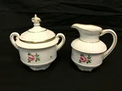 B&amp;G Bing Grondahl Cream and Sugar China Set, Rose Motif, Gold Trim | 23155