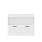 Book Organizer With Large Drawers And Open Shelves, Toy Storage Cabinet With Removable Wheels And Rounded Edges - White