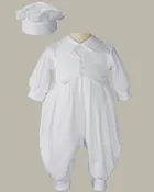 Boys Long Sleeve White Celebration Christening Baptism Set with Hat
