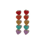 5 HEART DANGLE POST EARRINGS | RED RAINBOW