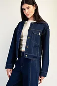 Myra Contrast Stitch Denim Jacket Dark Wash