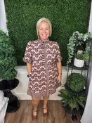 ABSTRACT PRINT RUFFLE SLEEVE DRESS - BLUSH