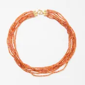 Ashley Orange Sapphire Torsade with Diamond and Ruby Clasp Necklace in 20K Peach Gold