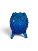 Blue Hobnail Glass Vase with Scalloped Rim