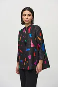 Abstract Print Jacquard Trapeze Jacket-Black