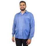 Desco 73755 ESD Jacket, Statshield, Lapels, Knitted Cuffs, Blue, Medium