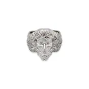 10kt White Gold Natural Diamond Jesus Face Ring - Size 10