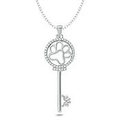 1/10 CT. T.W. Diamond Paw Print-Top Key Vintage-Style Pendant in Sterling Silver