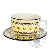 12oz Cup & Saucer Set - Geometric Sunflowers