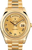 Pre-Owned 18k Yellow Gold Rolex Day Date II ref 218238 Champagne Dial