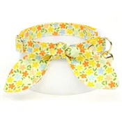 Cat Collar & Bunny Ear Bow Set - "Aurora" - Yellow Floral Cat Collar with Matching Bunny Bow Tie / Spring, Summer, Fall / Cat, Kitten + Small Dog Sizes
