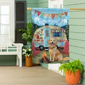 Camping Dog Suede House Flag