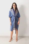 Blue Geometric Viscose Tabby Kaftan Dress