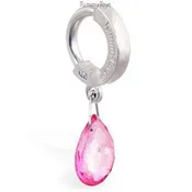 14K Solid White Gold Pink Topaz Belly Ring